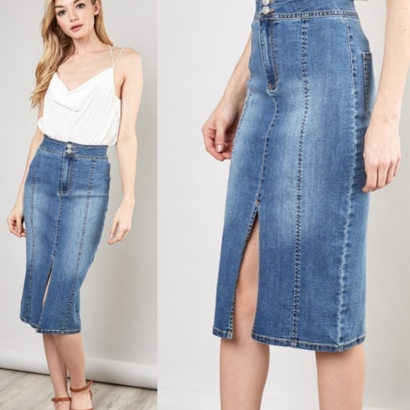 Threadzwear Dresses & Skirts - Denim Midi Skirt